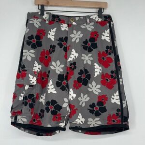 Urban Pipeline Men Gray Floral‎ Cargo Shorts Size 32 M Aloha Beach Summer Casual